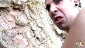 Slender ebonys asshole is plowed hard by a hard dick on a beach