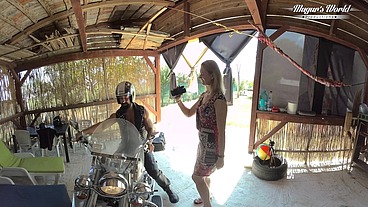 Regina Gold On Motorcycle