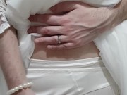 Sissy crossdresser bride cums in wedding dress and lingerie