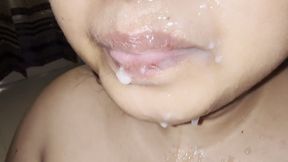 Sepson Huge Cum Relese on Hot Stepmom's Face When He Gets Supper Sloppy Blowjob From Stepmom in Hotel on Midnight