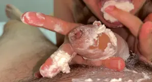 tiny creamy cock made a cum cocktail for blonde which she swallowed