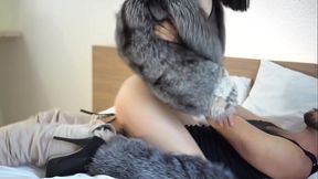 Fur coat fetish! Furry foxy fuck in fursuit, fur coat, foxtail anal plug. ROLEPLAY