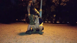 A submisive slut takes a piss in her mouth in a public park