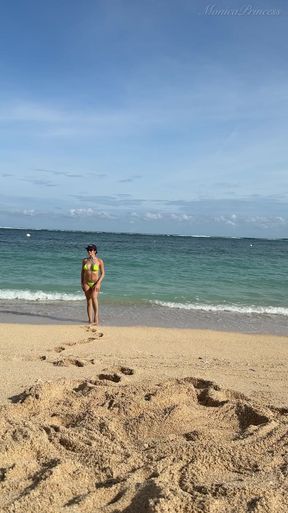 Teasing on the Beach in Micro Bikini on the Sand