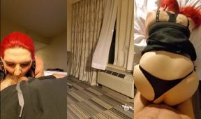 Asian shemale deepthroat bareback creampie in public window fuck