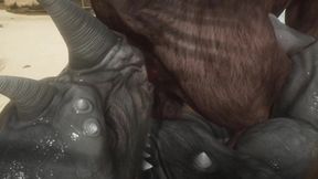 Minotaur Gets Fucked Rough by Rhino Until His Cum Pours Out Thick