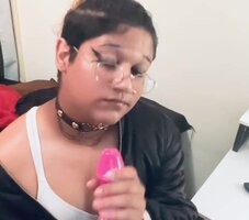 FemboyFever's Sloppy Bliss: Trans Girl Goes Down on a Huge Dildo