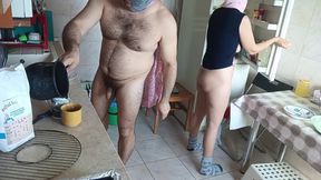 Crazy Couple Having Fun in the Kitchen