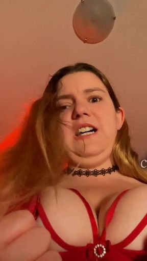 Emotional moment from &quot;Domme Marie Rides - POV Three BBW Orgasms - 38G Red Torpedo Bra and Hitachi Magic Wand&quot;