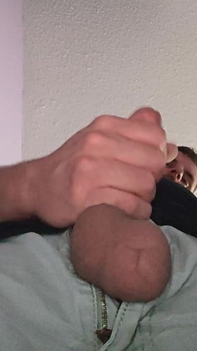 Jacking off My White Cock Cut Mushroom Head with My Big Balls Out.