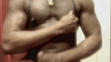 Black Bodybuilder Wet Look Singlet Big Cock Play & Cum