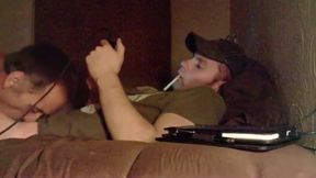 Straight white dude getting head before work