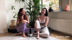 Kinky Hailey moans in pleasure as she gets her wet pussy penetrated with a long glass dildo