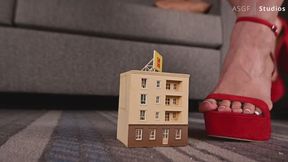 6FT GIANT GODDESS in PLATFORM HEELS CRUSHES! Giantess demolishes your tiny building! - MOV