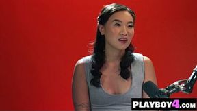 Petite Asian babe Kimmy Kimm jerks off hard and shows off her round ass