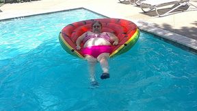 Short Video of BBW Nurse Vicki Floating on Her Huge Watermelon