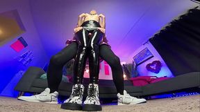 Fucked her hot latex legs and cum between