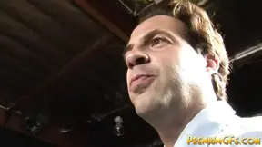 Petite girl Aiden Aspen deepthroat sucks cock while others jerk off