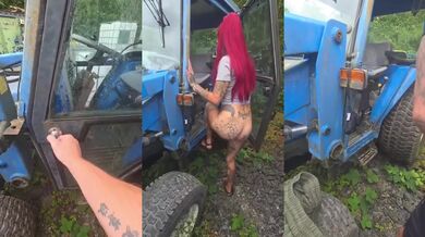 Tattooed MILF pisses on abandoned tractor in public