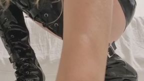 Vinyl boot fetish and orgasm control