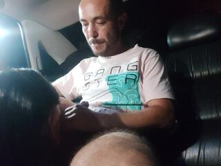 Sexy wife sucking her cuckold whilst the uber with a large cock bangs her booty mercilessly
