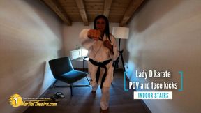 Lady D karate POV and face kicks indoor stairs