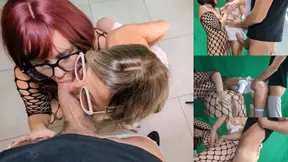 girlfriends get fucked by photographer at work (threesome FFM)