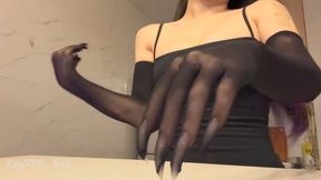 Wearing gloves with my sexy long natural fingernails