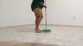 Chubby Neighbor's wife cleans and shows off her huge ass