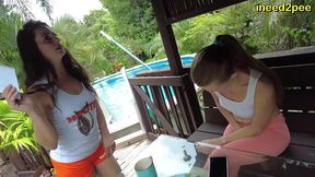 hooters waitress and customer both pee their pants omorashi