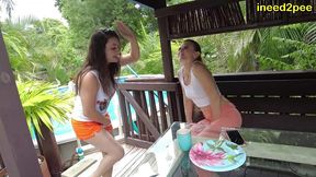 hooters waitress and customer both pee their pants omorashi