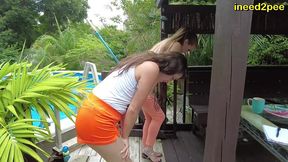 hooters waitress and customer both pee their pants omorashi