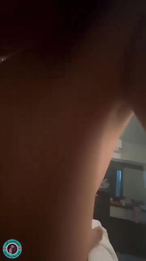 Busty amateur blonde babe rides big tits in a professional setting