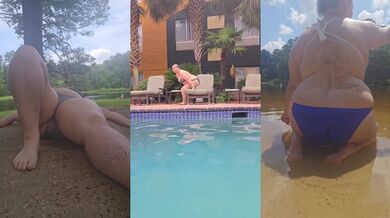 BBW hairy pussy flashed hard on risky outdoor beach bikini