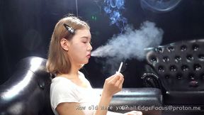 Asian Cigarette Smoker Deep Inhales and Blows Thick Smoke Clouds During Candid Interview — YU2 HD copy