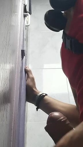 A Huge Straight Cock Appears in a Gloryhole in the Shopping Center Bathroom