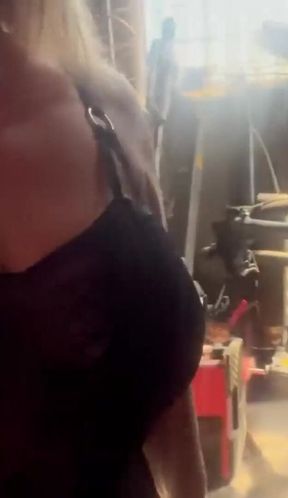 Caught Walking in Garage Withhuge Natural Tits Out