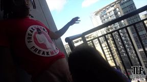 sexy carmela clutch gets a mouthful on balcony