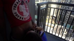sexy carmela clutch gets a mouthful on balcony