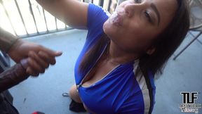 sexy carmela clutch gets a mouthful on balcony