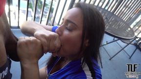 sexy carmela clutch gets a mouthful on balcony