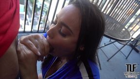 sexy carmela clutch gets a mouthful on balcony
