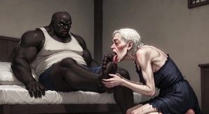 90 Year Old Granny Slave Licking Giant Black Man Feet - Wet Pussy Pleasure