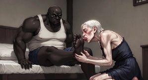 90 Year Old Granny Slave Licking Giant Black Man Feet - Wet Pussy Pleasure