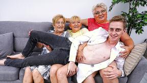 ”Three matue ladies share one naught toy boy for their deviant sexgames”