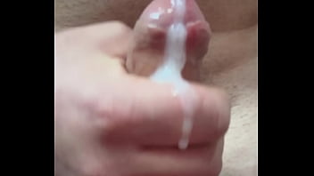 Hard cock full of precum wank with huge cum shot