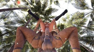 Lara Croft explores a desert island using her ass and pussy. 3D Animation Hentai Game . part 2