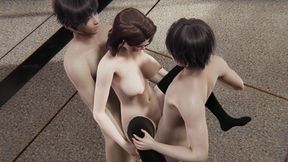 Seductive Agathe Brunette in Stockings - Group Sex with DP Missionary, Corridor Doggy, Blowjob, and Double Creampie