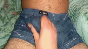 Crumpet jerks off through panties MP4