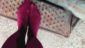 ORDER Pumping pedals in a ZIL car in burgundy tights